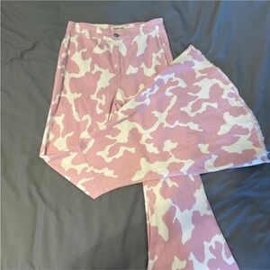 Pink and White Cow print flare Pants